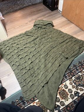 Olive Green Ribbed Knit Poncho